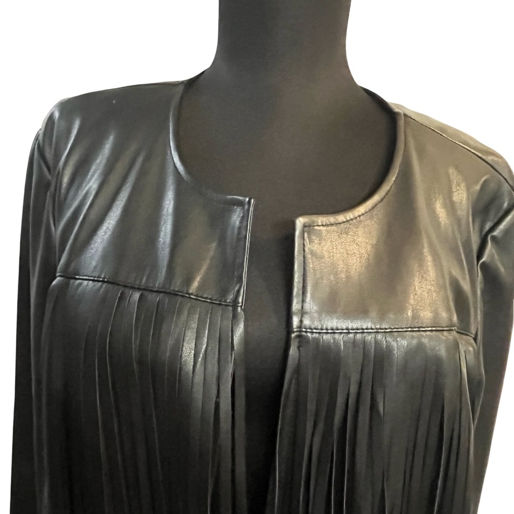 Chico's Black Leather Fringe Jacket Size 2, worn once!! - Picture 8 of 9